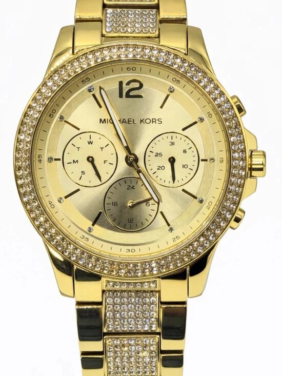 Michael Kors MK7292 Womens Gold-Tone Crystal Chronograph Watch 40mm